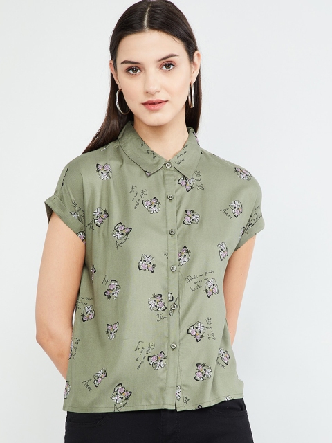 

max Women Green & Black Printed Shirt