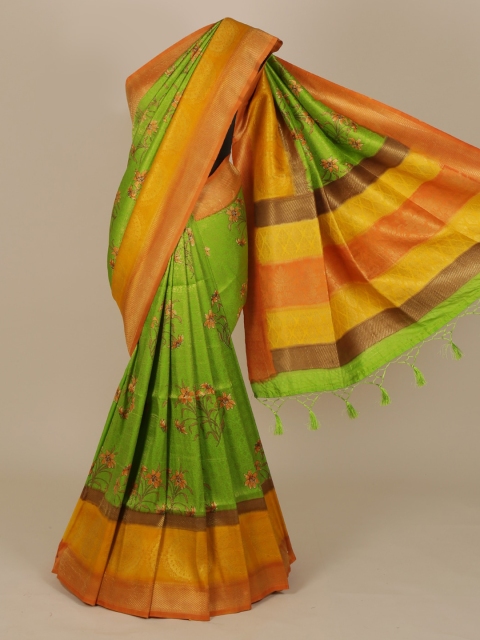 

Pothys Green & Orange Jute Silk Woven Design Saree