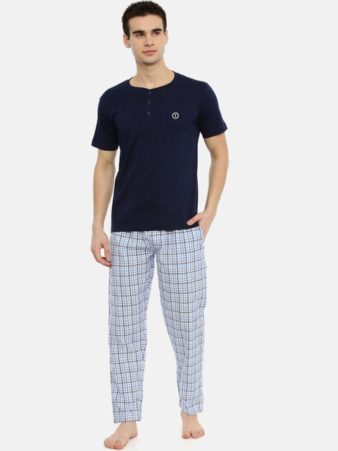 

Joven Men Navy Blue & White Solid Night Suit LS20-