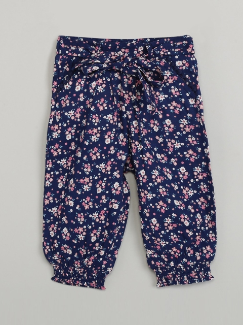

max Girls Navy Blue & Pink Ditsy Floral Printed Joggers