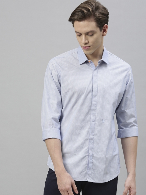 

RARE RABBIT Men Blue & White Tailored Fit Self Design Casual Shirt