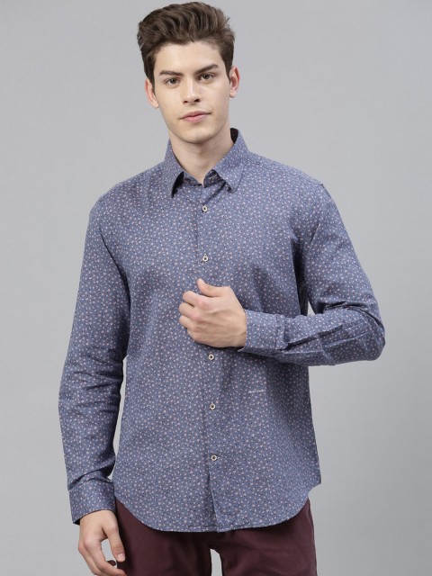 

RARE RABBIT Men Blue & Pink Tailored Fit Floral Printed Casual Shirt