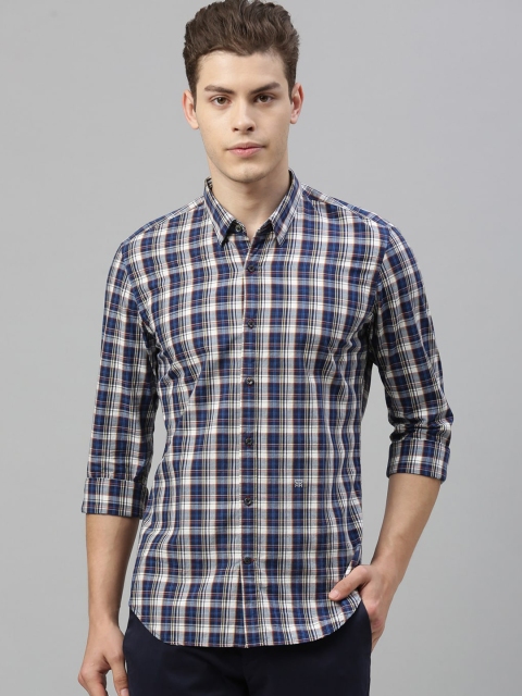 

RARE RABBIT Men Blue Tailored Fit Checked Casual Shirt