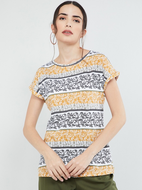 

max Women Yellow & Off-White Paisley Printed Top