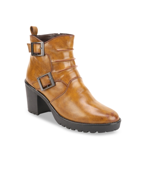 

Bruno Manetti Women Tan Brown Solid Heeled Boots