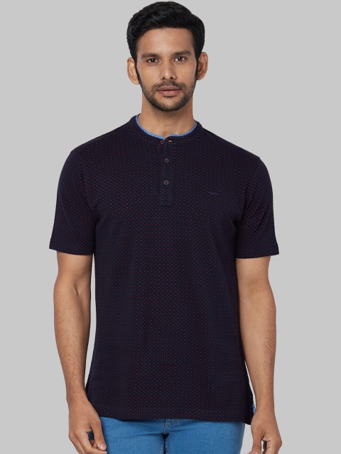 

Park Avenue Men Navy Blue Self Design Mandarin Collar T-shirt