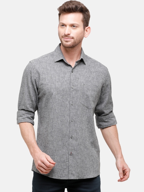 

CAVALLO by Linen Club Men Cotton Linen Grey Regular Fit Solid Casual Shirt