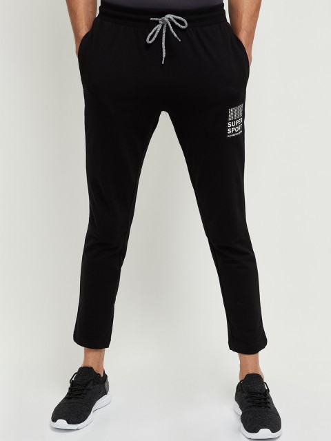 

max Men Black & White Solid Track Pants