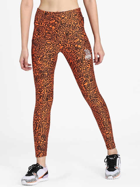 

Puma Women Orange & Black Printed x MR DOODLE Leggings