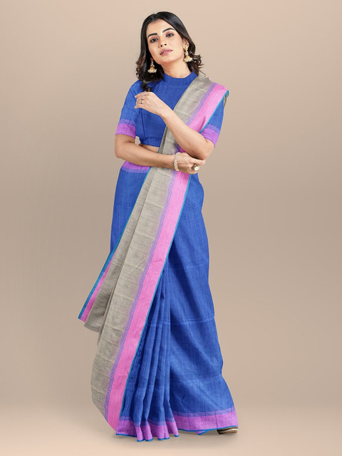 

BharatSthali Blue & Grey Striped Kosha Silk Handloom Saree