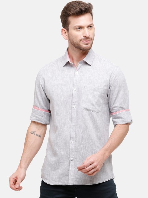 

CAVALLO by Linen Club Men Cotton Linen Grey Regular Fit Solid Casual Shirt