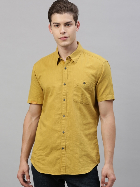 

RARE RABBIT Men Mustard Yellow Tailored Fit Solid Casual Shirt
