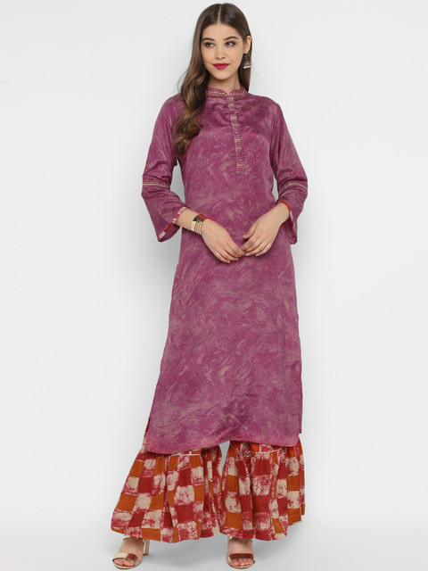 

CHRISTEENA Women Purple & Orange Printed Kurta with Sharara