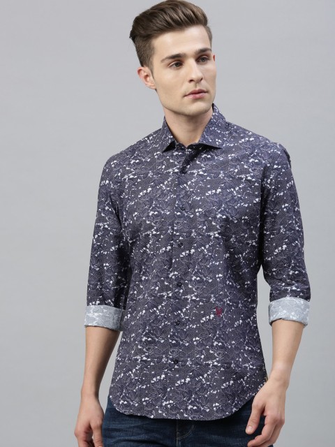 

RARE RABBIT Men Navy Blue Tailored Fit Printed Casual Shirt