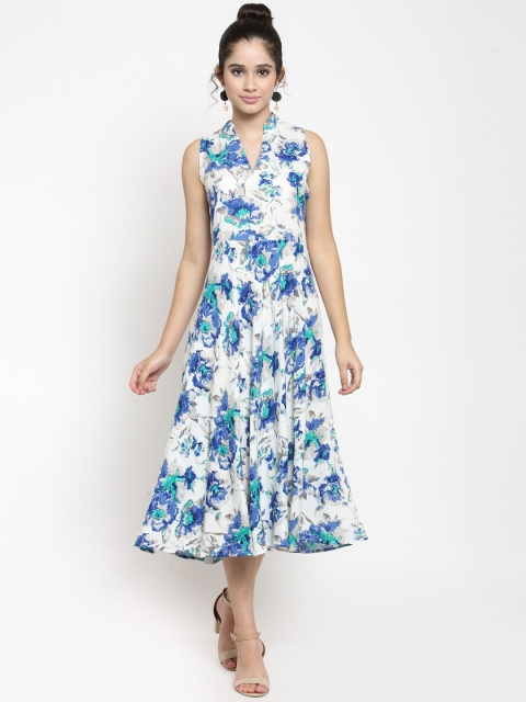 

Get Glamr Women Blue Printed Fit and Flare Dress