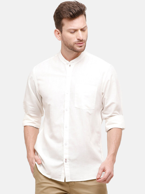 

CAVALLO by Linen Club Men Cotton Linen White Regular Fit Solid Casual Shirt