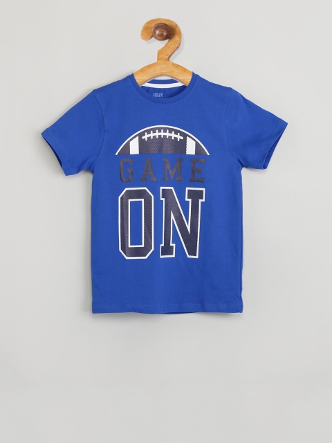 

max Boys Blue Printed Round Neck T-shirt