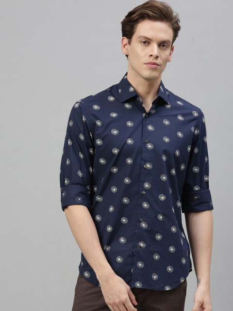 

RARE RABBIT Men Navy Blue Tailored Fit Printed Casual Shirt