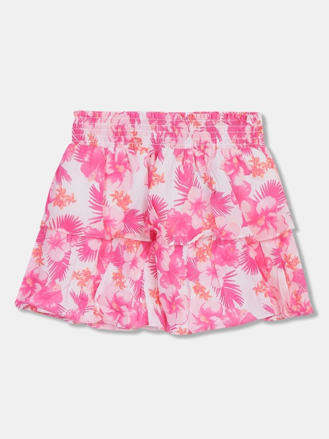 

The Childrens Place Girls Pink & White Printed Tiered A-Line Flared Skirt
