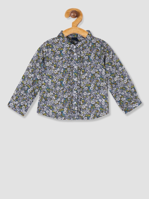 GAP Baby Blue Floral Ruffle-Front Shirt
