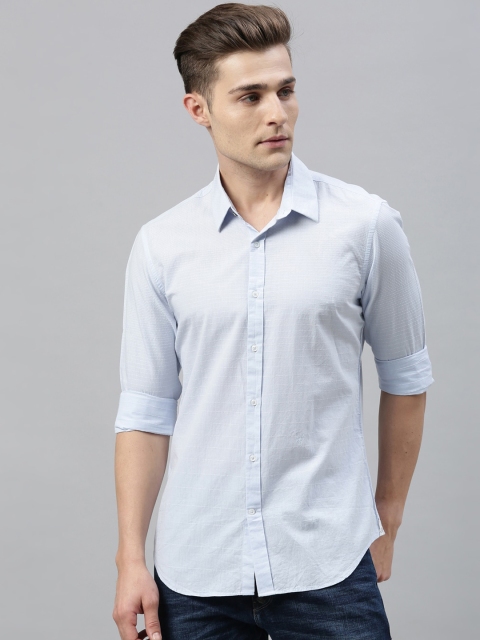 

RARE RABBIT Men Blue Self Design Tailored Fit Casual Shirt