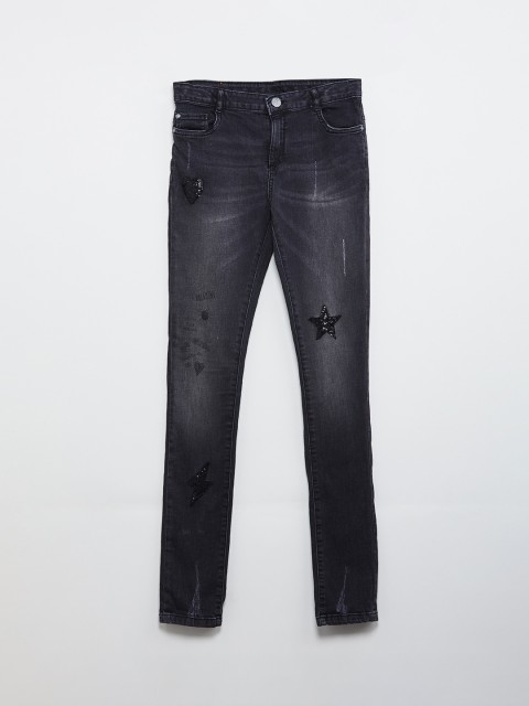

max Girls Black Regular Fit Mid-Rise Low Distress Jeans
