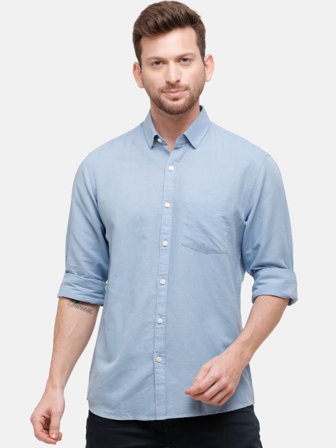 

CAVALLO by Linen Club Men Cotton Linen Blue Regular Fit Solid Casual Shirt