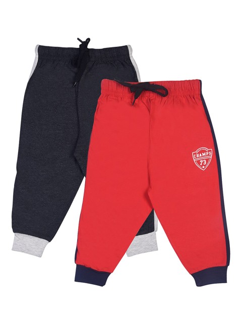 CRAZYPENGUIN Boys Pack Of 2 Charcoal Grey & Red Solid Joggers