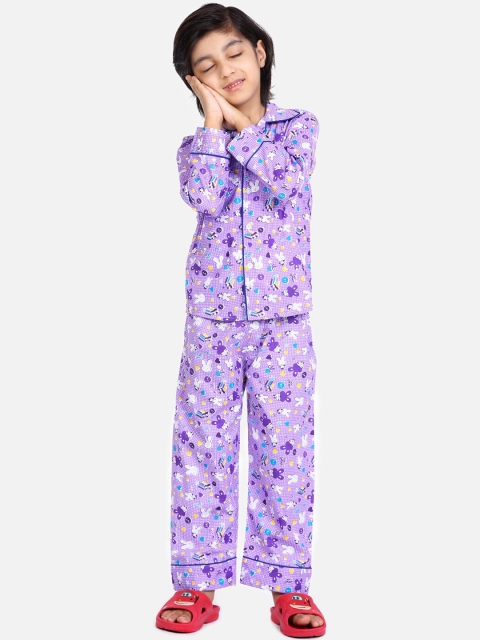 

BownBee Boys Purple Printed Night Suit