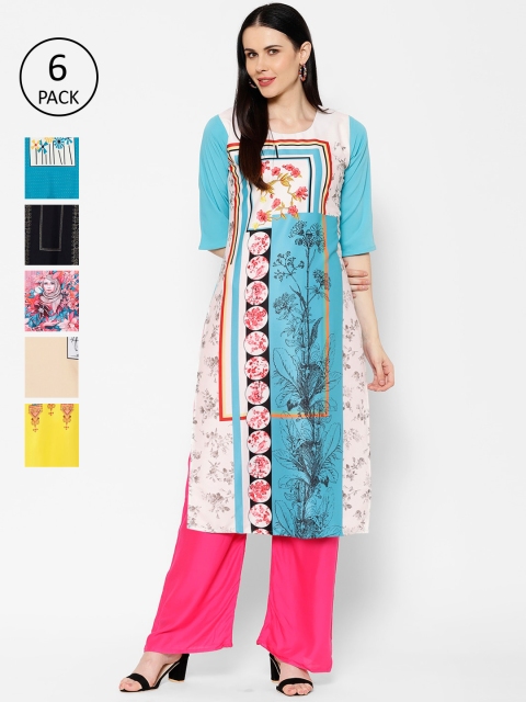 

7Threads Women Set Of 6 Multicoloured Printed Straight Kurta, Multi