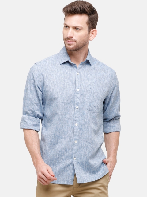 

CAVALLO by Linen Club Men Cotton Linen Blue Regular Fit Self Design Casual Shirt
