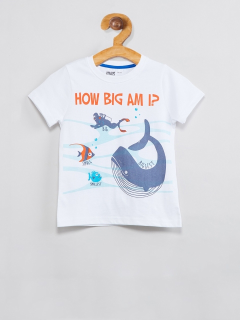 

max Boys White Printed Round Neck T-shirt