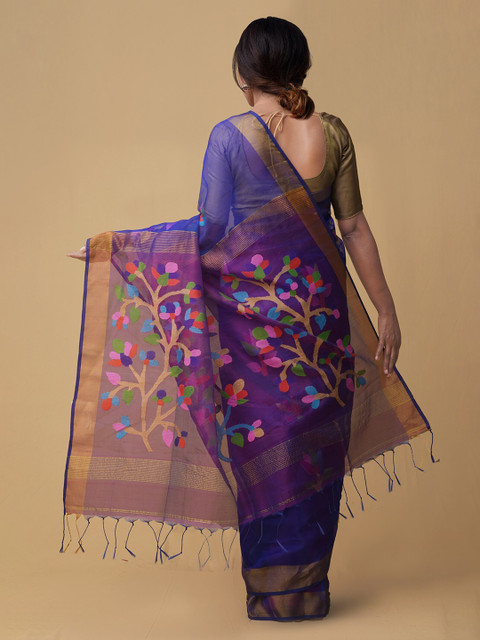 

Unnati Silks Women Blue & Pink Woven Design Pure Handloom Maheshwari Sico Saree