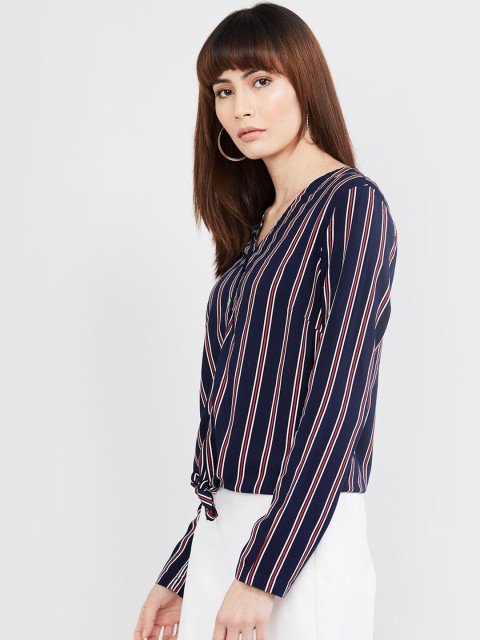 

max Women Navy Blue Striped Top