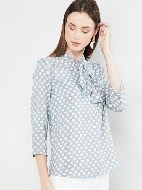 

max Women Grey & Off-White Polka Dot Printed Top