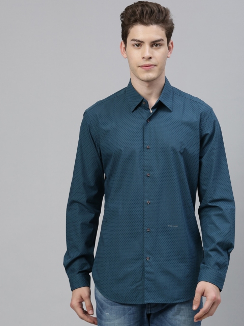 

RARE RABBIT Men Teal Blue Printed Tailored Fit Casual Shirt