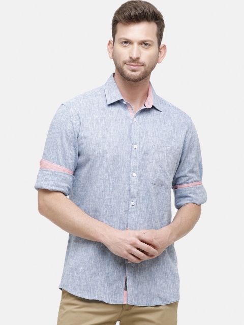 

CAVALLO by Linen Club Men Cotton Linen Blue Regular Fit Self Design Casual Shirt