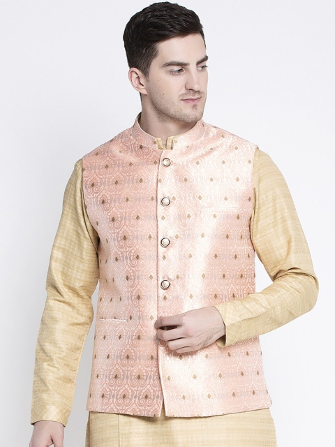 

MAXENCE Men Pink Woven Design Nehru Jacket