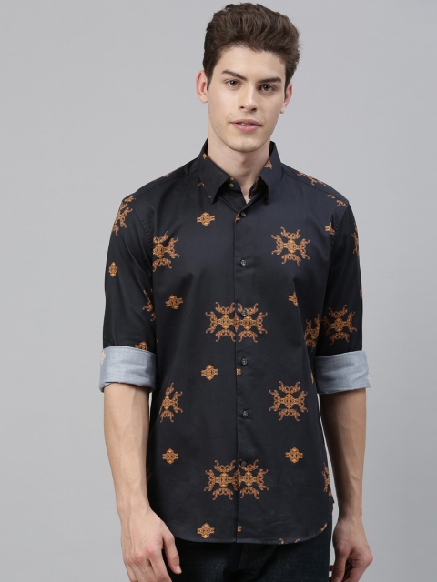 

RARE RABBIT Men Navy Blue Tailored Fit Printed Casual Shirt
