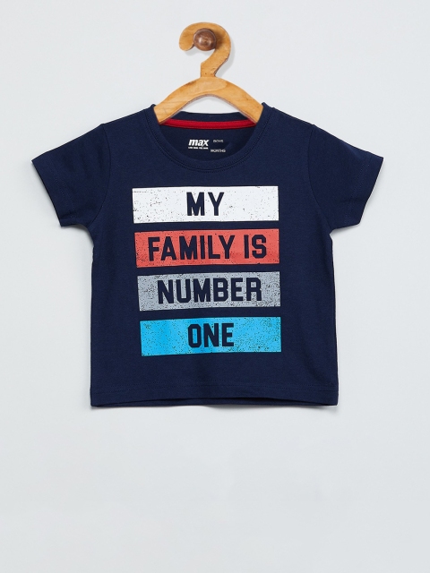 

max Boys Navy Blue Printed Round Neck T-shirt
