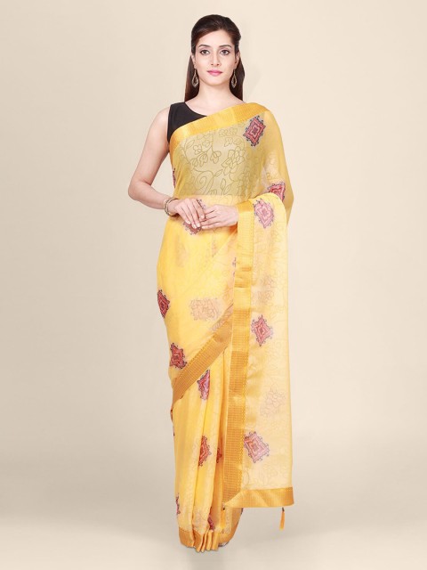 

CLAI WORLD Yellow Printed Saree