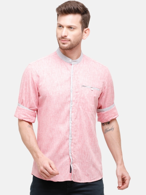 

CAVALLO by Linen Club Men Cotton Linen Pink Regular Fit Solid Casual Shirt