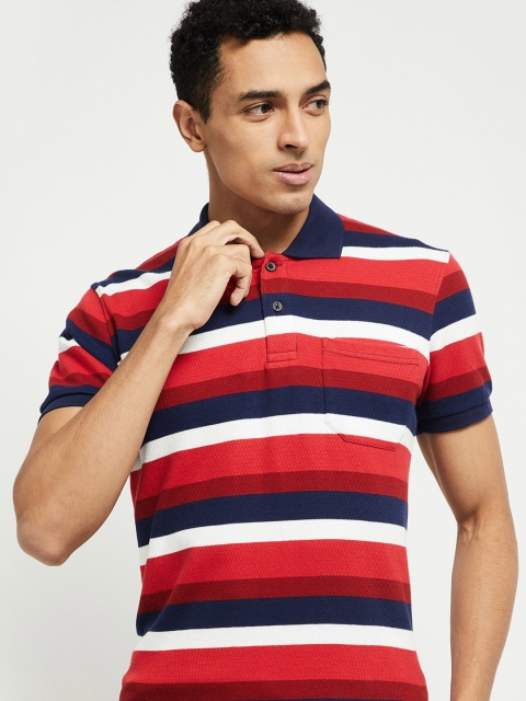 

max Men Blue Striped Polo Collar T-shirt