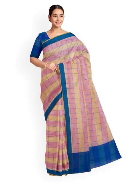 

KLM Fashion Mall Beige Silk Blend Striped Saree