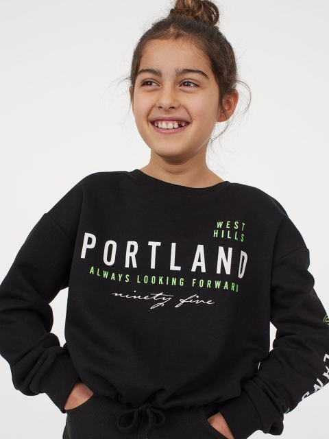 

H&M Girls Black Drawstring-hem sweatshirt