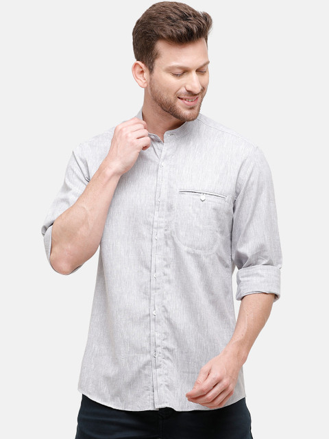 

CAVALLO by Linen Club Men Cotton Linen Grey Regular Fit Solid Casual Shirt