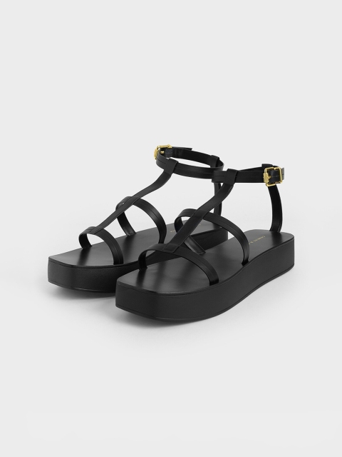 

CHARLES & KEITH Women Black Solid Gladiators