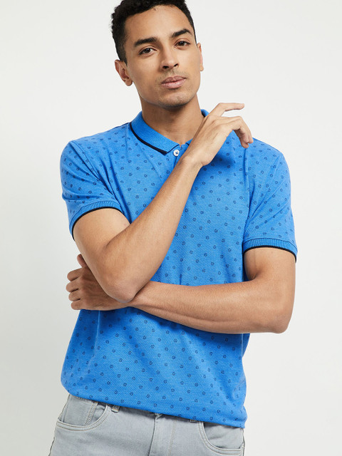 

max Men Blue Printed Polo Collar T-shirt