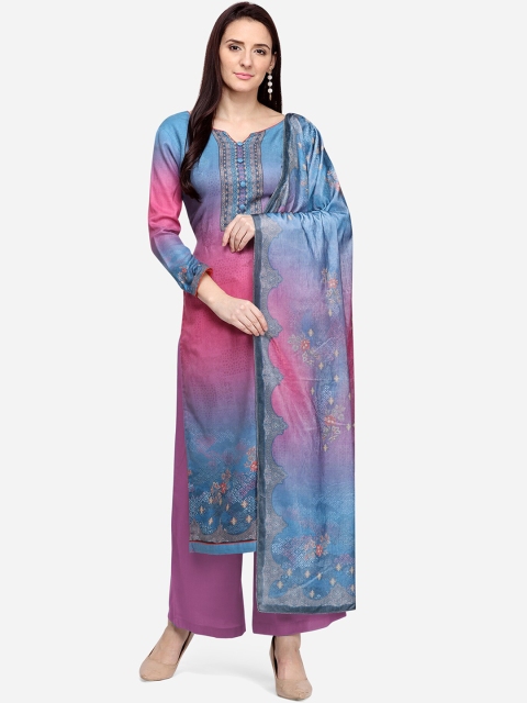 

Stylee LIFESTYLE Blue & Pink Silk Blend Unstitched Dress Material
