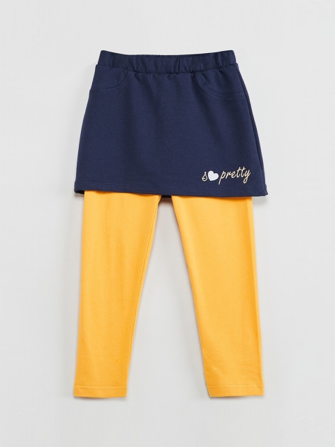 

max Girls Navy & Yellow Solid A-Line Mini Skirt with Attached Leggings, Navy blue